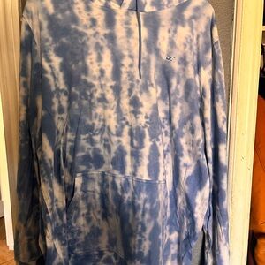 Hollister Men's Seagull Logo Hooded Tie-Dye Long Sleeve Tee Blue XL